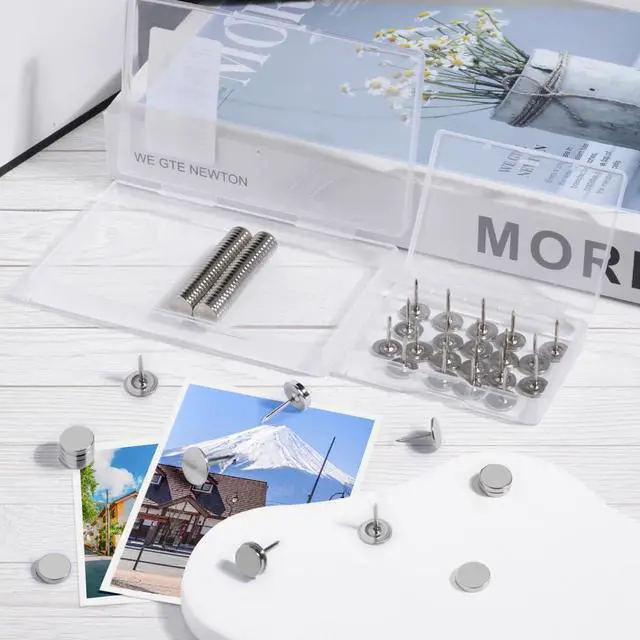 Alt view image 5 of 6 - Magnetic Push Pins, 30 Sets Magnet Thumbtack for Wall Bulletin Board Strong Decorative Pushpins Clip for Map Picture Hanging Kit Poster Holder
