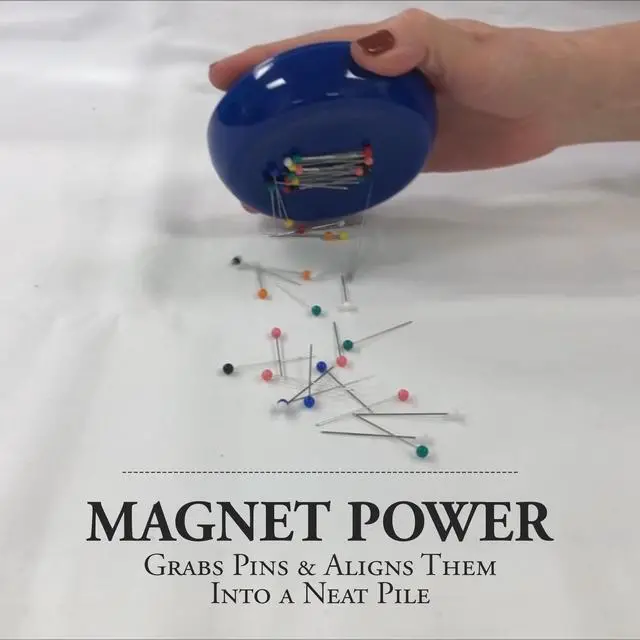 Alt view image 3 of 7 - Magnetic Sewing Pincushion with 50 Plastic Head Pins Magnet Pin Organizer for Quilting, Embroidery, Needles, Bobby Pins, & Craft Storage, Blue