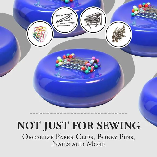Alt view image 6 of 7 - Magnetic Sewing Pincushion with 50 Plastic Head Pins Magnet Pin Organizer for Quilting, Embroidery, Needles, Bobby Pins, & Craft Storage, Blue