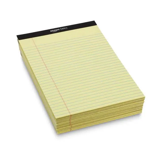 Alt view image 5 of 5 - Wide Ruled Lined Writing Pads, 8.5" x 11.75", Canary, 12-Pack of 50 Perforated Sheets, Sturdy Backing