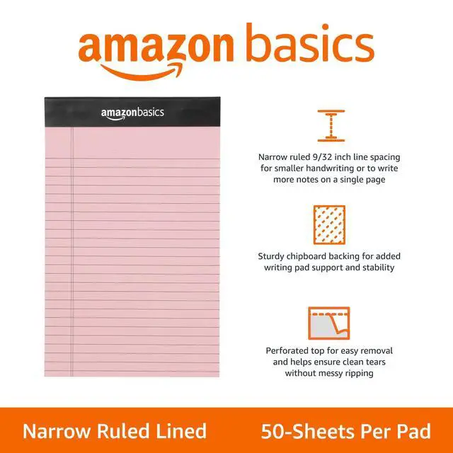 Alt view image 2 of 5 - Narrow Ruled Writing Pads, Perforated, 5" x 8", Multicolor, 6-Pack of 50 Sheets