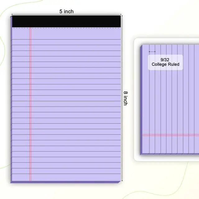 Alt view image 2 of 7 - 5pcs Colored Note Pads 5x8 College Ruled Small Legal Pads Paper Notepads 5 Pack Study Back Writing Pads 5 x 8 Paper Pads Perforated Narrow Ruled Pads of Paper 30 Sheets/Pack