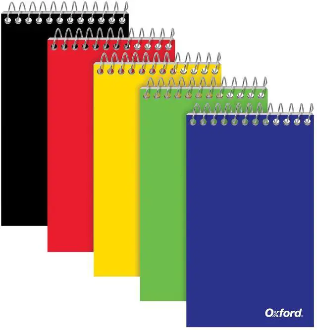 Main image of Spiral Memo Pads, Top Wire Bound, 3 x 5 Inch Pocket Notepad, College Ruled, Assorted Primary Colors, 75 Sheets, 5 Pack (25091)