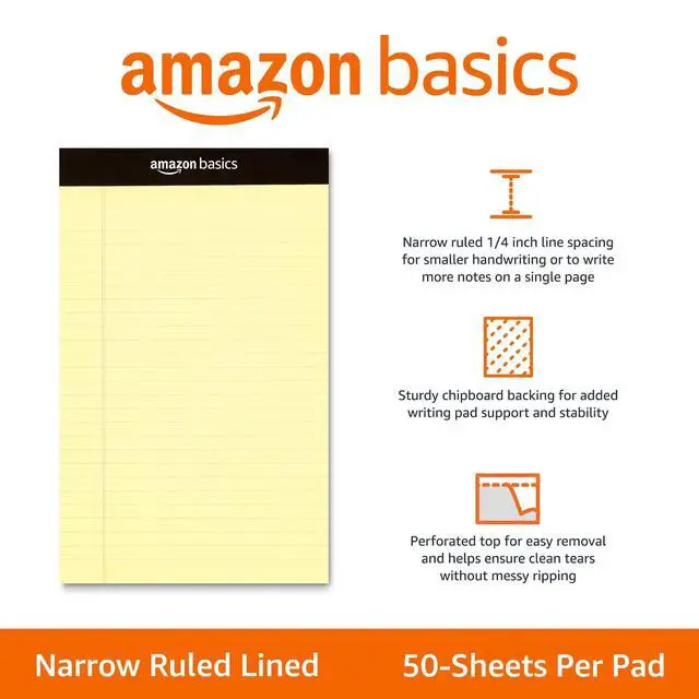Alt view image 2 of 5 - 50-Sheet Narrow Ruled Lined Writing Note Pad, 5" x 8", 12-Pack, Canary, Perforated