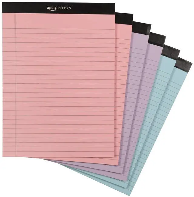 Main image of Wide Ruled Lined Writing Note Pads with Sturdy Back, 8.5" x 11.75", Multicolor, 6-Pack, 300 Sheets, Perforated