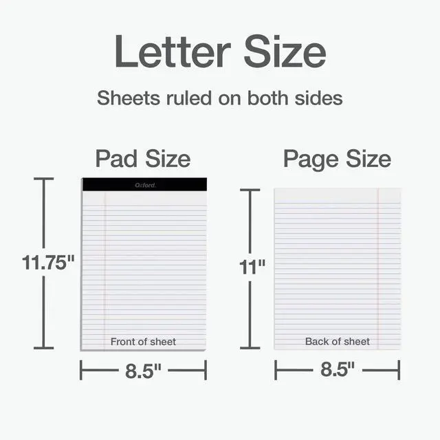 Alt view image 2 of 7 - 8.5 x 11 Inch Legal Pads, 12 Pack, Wide Ruled on Both Sides, White Lined Paper, 50 Perforated Sheets per Pad, Made in the USA (74030)