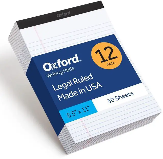 Main image of 8.5 x 11 Inch Legal Pads, 12 Pack, Wide Ruled on Both Sides, White Lined Paper, 50 Perforated Sheets per Pad, Made in the USA (74030)