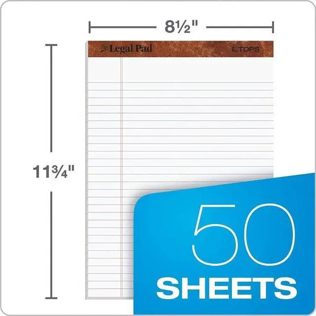 Alt view image 3 of 7 - 8.5 x 11 3/4 Legal Pads, 12 Pack, The Legal Pad Brand, Wide Ruled, White Paper, 50 Sheets Per Writing Pad, Made in the USA (7533)