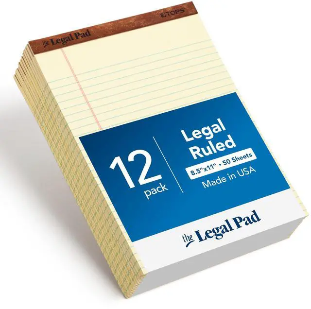 Main image of 8.5 x 11.75 Legal Pads, 12 Pack, The Legal Pad Brand, Wide Ruled, Yellow Paper, 50 Sheets Per Writing Pad, Made in the USA (7532)