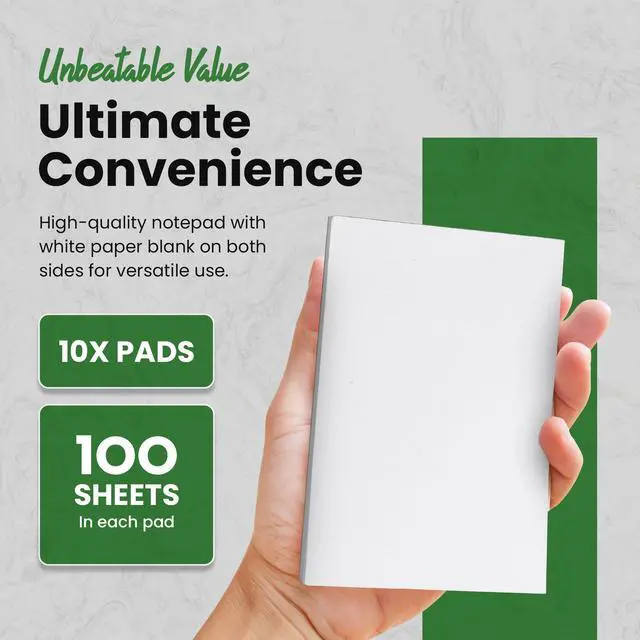 Alt view image 2 of 7 - 10 Pack Note Pads 4x6 | 100 Sheets Per Memo Pad | Server Note Pads | Scratch Pads for Writing | White Blank Notepads in Bulk | Small Notepad | Paper Pads for To Do Grocery List