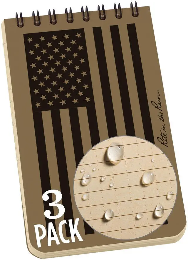 Main image of Weatherproof Top Spiral Notebook, 3" x 5", Tan American Flag Cover, Universal Pattern, 3 Pack (No. FL935T-3)