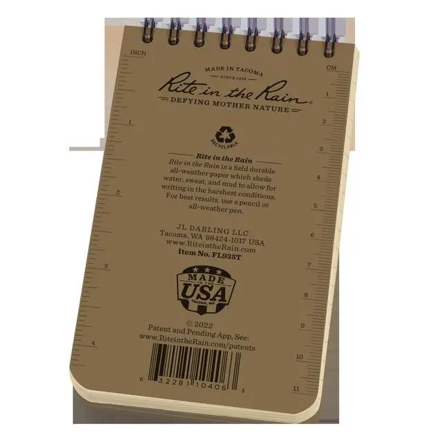 Alt view image 5 of 5 - Weatherproof Top Spiral Notebook, 3" x 5", Tan American Flag Cover, Universal Pattern, 3 Pack (No. FL935T-3)
