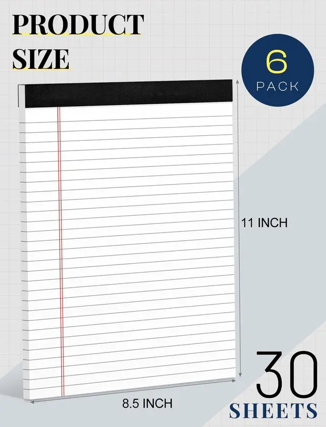 Alt view image 2 of 7 - 6 Pack 8.5 x 11 Legal Pads Paper Pads 8.5 x 11 White Note Pads for Work Lined Writing Pads Notebook White Legal Pads Wide Ruled Notepads 30 Sheets Per Writing Pad Legal Note Pad for Office Supplies