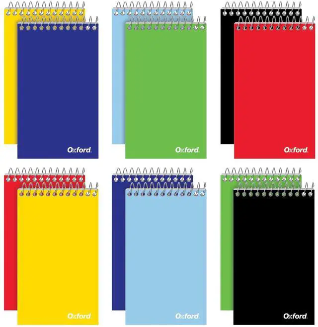 Main image of Spiral Memo Pads, Top Wire Bound, 3 x 5 Inch Pocket Notepad, College Ruled, 6 Assorted Primary Colors, 75 Sheets, 12 Pack (25092)