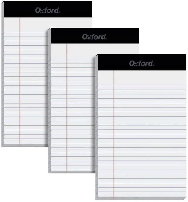 Main image of 5 x 8 Inch Legal Pads, 3 Pack, Narrow Ruled on Both Sides, White Lined Paper, 50 Perforated Sheets Per Writing Pad, Proudly Made in the USA (1017034)