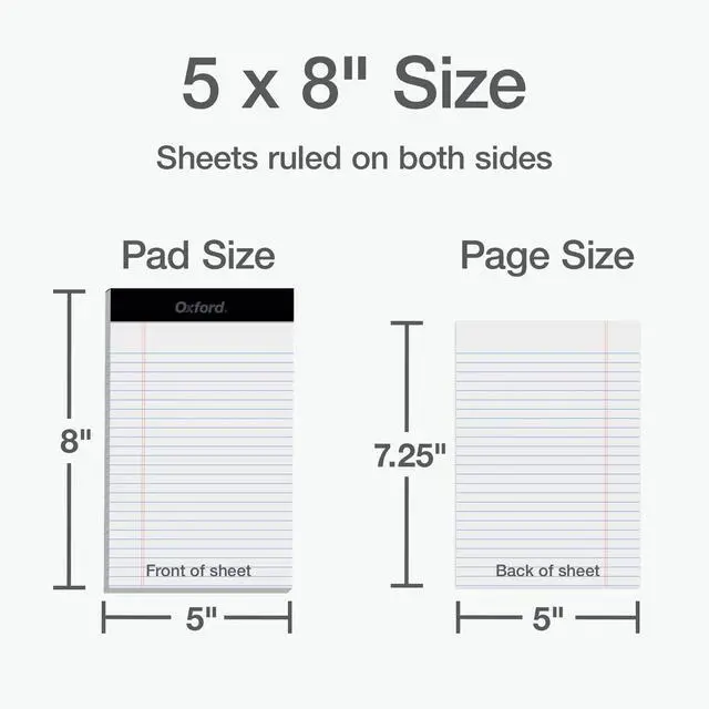 Alt view image 2 of 7 - 5 x 8 Inch Legal Pads, 3 Pack, Narrow Ruled on Both Sides, White Lined Paper, 50 Perforated Sheets Per Writing Pad, Proudly Made in the USA (1017034)
