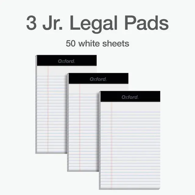 Alt view image 6 of 7 - 5 x 8 Inch Legal Pads, 3 Pack, Narrow Ruled on Both Sides, White Lined Paper, 50 Perforated Sheets Per Writing Pad, Proudly Made in the USA (1017034)