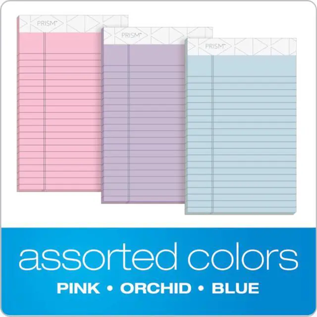 Alt view image 2 of 7 - 5 x 8 Legal Pads, 6 Pack, Prism Brand, 2 Pink/2 Blue/2 Purple, Narrow Ruled, 50 Sheets Per Writing Pad, Made in USA (63016)