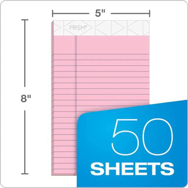 Alt view image 3 of 7 - 5 x 8 Legal Pads, 6 Pack, Prism Brand, 2 Pink/2 Blue/2 Purple, Narrow Ruled, 50 Sheets Per Writing Pad, Made in USA (63016)