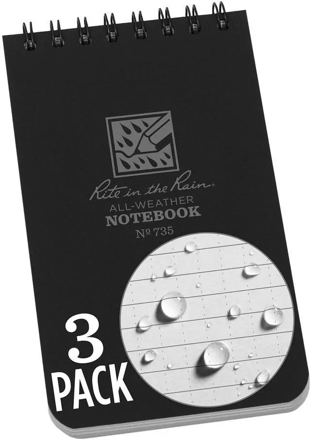 Main image of Weatherproof Top Spiral Notebook, 3" x 5", Black Cover, Universal Pattern, 3 Pack (No. 735-3X)