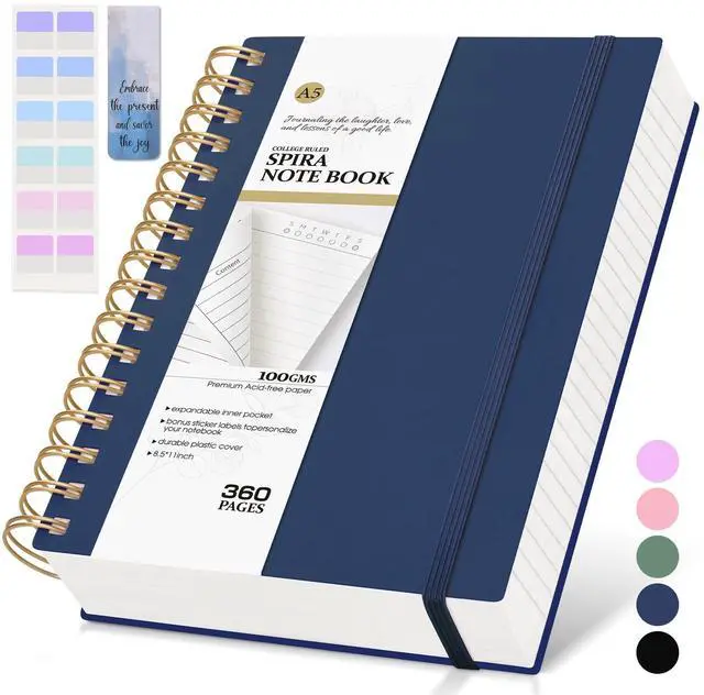 Main image of Spiral Notebook Journal,360 Pages College Ruled Notebook, Lined Thick Journals for Women Men,A5 Thick Spiral Journal for Writing,100GSM Paper, Spiral Notebooks for Work School 5.5"x8.5" Blue