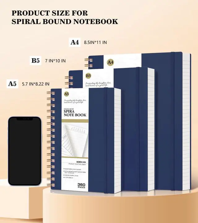 Alt view image 2 of 4 - Spiral Notebook Journal,360 Pages College Ruled Notebook, Lined Thick Journals for Women Men,A5 Thick Spiral Journal for Writing,100GSM Paper, Spiral Notebooks for Work School 5.5"x8.5" Blue