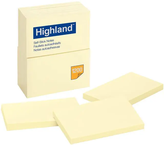 Main image of Self-Stick Notes, 3" x 5", Yellow, 100 Sheets/Pad, 12 Pads/Pack