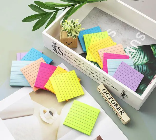 Alt view image 6 of 6 - (16 Pack) Lined Sticky Notes 3x3 in Ruled Stickies,Bright Colors