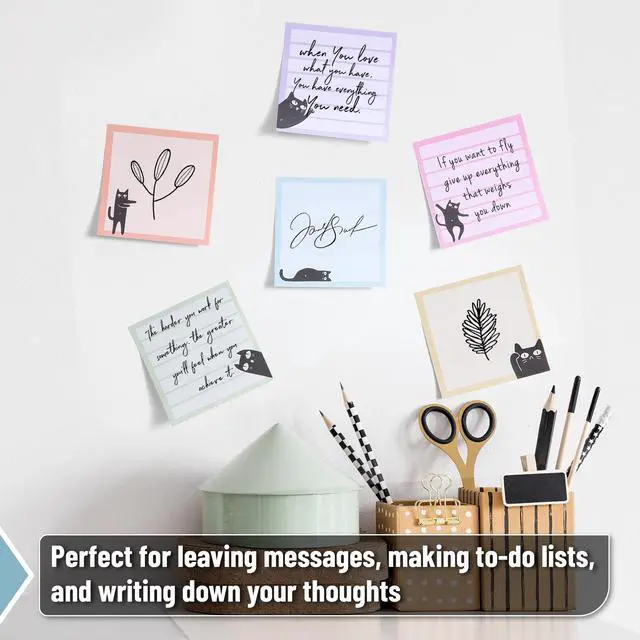 Alt view image 5 of 7 - Black Cat Sticky Notes Set, 3" x 3", 6 Pads, 480 Sheets | Black Cat Sticky Notes, Memo Pads, Self-Stick Note Pad for Office, School, Home, Study & Organization