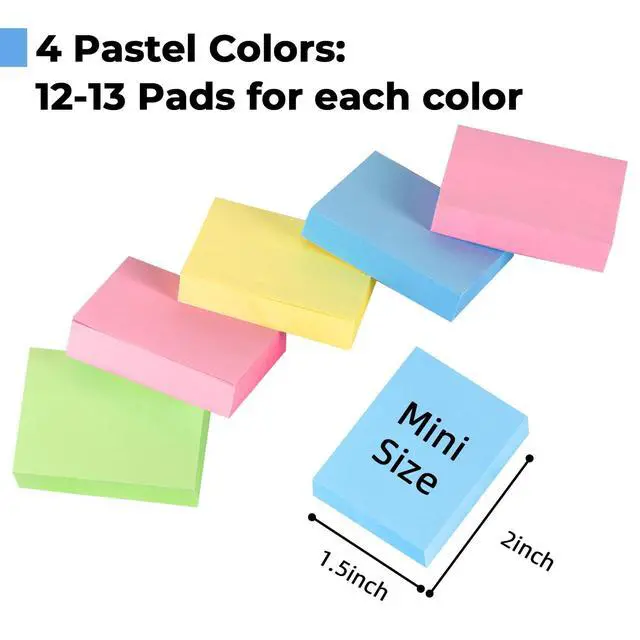 Alt view image 3 of 7 - 50 Pack Mini Sticky Notes 1.5x2 in, 5000 Sheets Small Self-Stick Note, 4 Colors Sticky Pad Bulk, Easy to Post for Office, School, Home