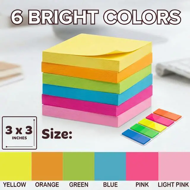 Alt view image 2 of 7 - 12 Pads Sticky Notes 3x3, 1200 Sheets Very Very Sticky, Bright Neon Color