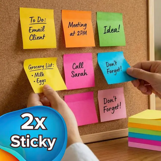 Alt view image 5 of 7 - 12 Pads Sticky Notes 3x3, 1200 Sheets Very Very Sticky, Bright Neon Color