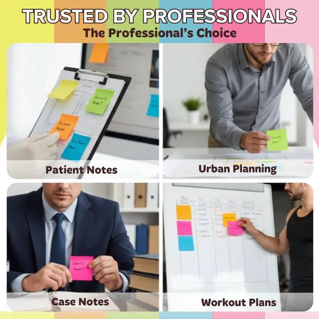 Alt view image 7 of 7 - 12 Pads Sticky Notes 3x3, 1200 Sheets Very Very Sticky, Bright Neon Color