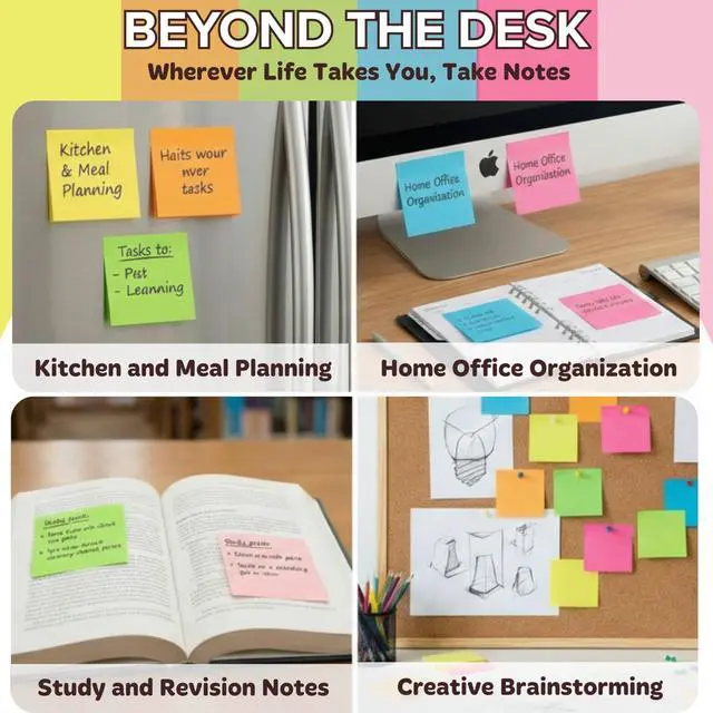 Alt view image 6 of 7 - 12 Pads Sticky Notes 3x3, 1200 Sheets Very Very Sticky, Bright Neon Color