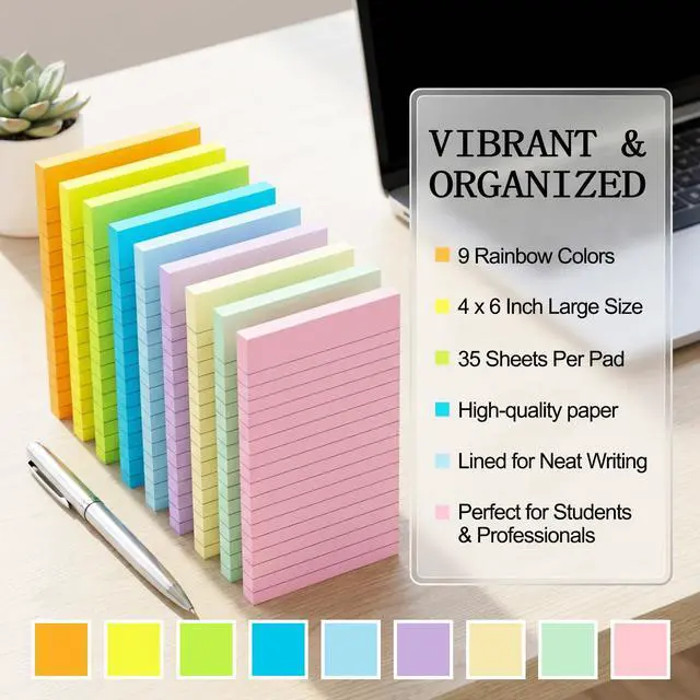 Alt view image 2 of 7 - Lined Sticky Notes 4x6 in, Strong Adhesive Self Stick Note Pads