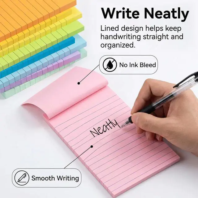 Alt view image 3 of 7 - Lined Sticky Notes 4x6 in, Strong Adhesive Self Stick Note Pads