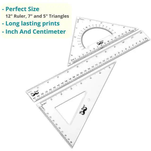 Alt view image 2 of 7 - Triangle Ruler, Protractor, Math Set - 3 Pack, Square Ruler
