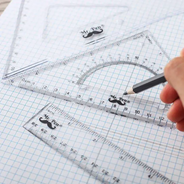 Alt view image 4 of 7 - Triangle Ruler, Protractor, Math Set - 3 Pack, Square Ruler