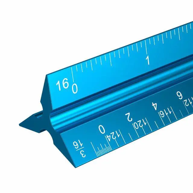 Main image of Architectural Scale Ruler: 12" Imperial Aluminum Alloy Metal Architecture Measuring Tools, Engineering Drafting Construction Drawing Blueprints Triangular Architect Scaling Rulers 12 Inches
