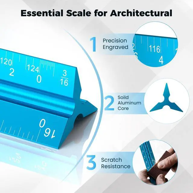 Alt view image 2 of 7 - Architectural Scale Ruler: 12" Imperial Aluminum Alloy Metal Architecture Measuring Tools, Engineering Drafting Construction Drawing Blueprints Triangular Architect Scaling Rulers 12 Inches