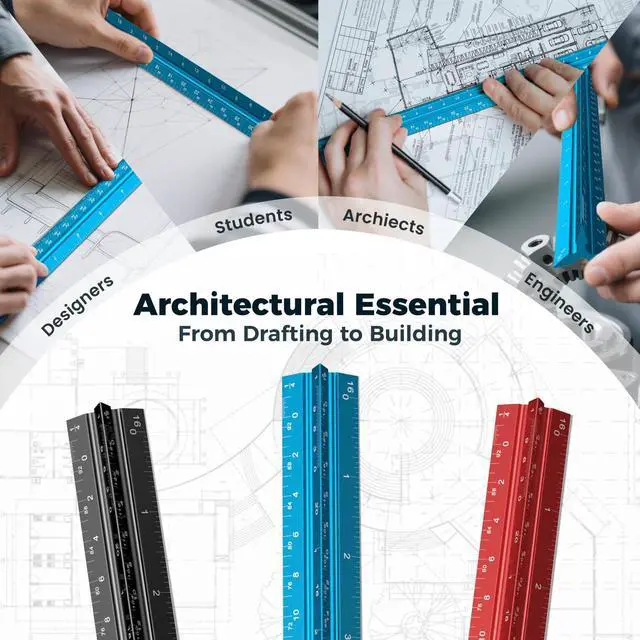 Alt view image 4 of 7 - Architectural Scale Ruler: 12" Imperial Aluminum Alloy Metal Architecture Measuring Tools, Engineering Drafting Construction Drawing Blueprints Triangular Architect Scaling Rulers 12 Inches