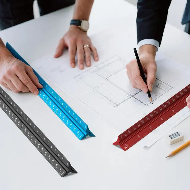 Alt view image 7 of 7 - Architectural Scale Ruler: 12" Imperial Aluminum Alloy Metal Architecture Measuring Tools, Engineering Drafting Construction Drawing Blueprints Triangular Architect Scaling Rulers 12 Inches