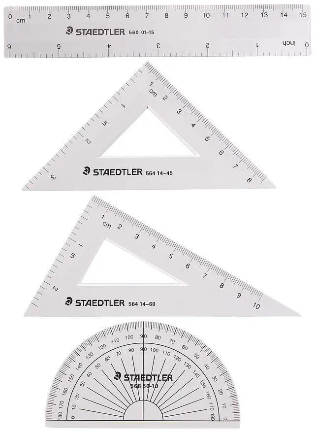 Alt view image 2 of 4 - Math Set - 4 pc Geometry Kit for Students - School Supplies with Clear Protractor, 6in Ruler & 2 Triangles Metric & Imperial Scales