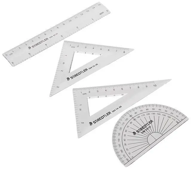Alt view image 3 of 4 - Math Set - 4 pc Geometry Kit for Students - School Supplies with Clear Protractor, 6in Ruler & 2 Triangles Metric & Imperial Scales