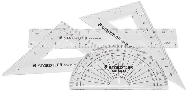Alt view image 4 of 4 - Math Set - 4 pc Geometry Kit for Students - School Supplies with Clear Protractor, 6in Ruler & 2 Triangles Metric & Imperial Scales