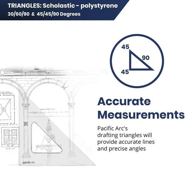 Alt view image 2 of 5 - Scholastic Triangle - 10 inch - Clear - 45/90 Angle - Plain Edge - Polystyrene - Technical Drawing Tools, Drafting, Architect and Engineering.