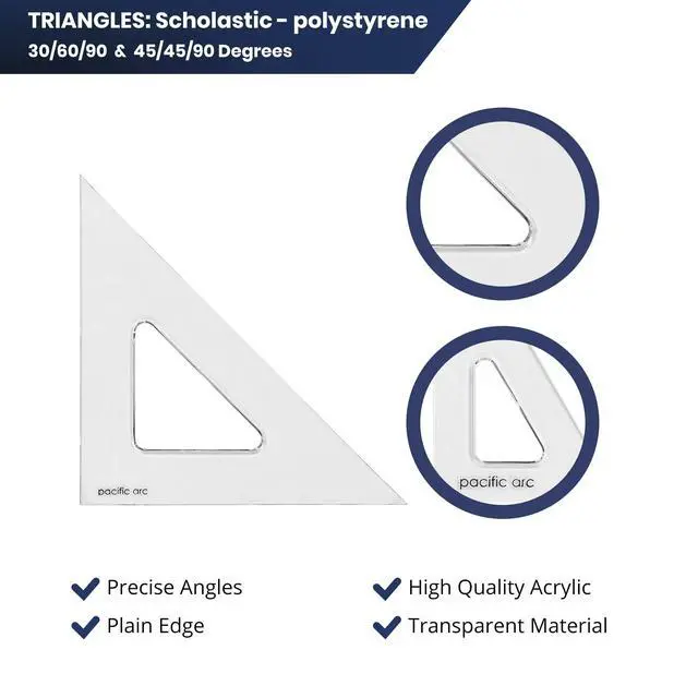 Alt view image 4 of 5 - Scholastic Triangle - 10 inch - Clear - 45/90 Angle - Plain Edge - Polystyrene - Technical Drawing Tools, Drafting, Architect and Engineering.