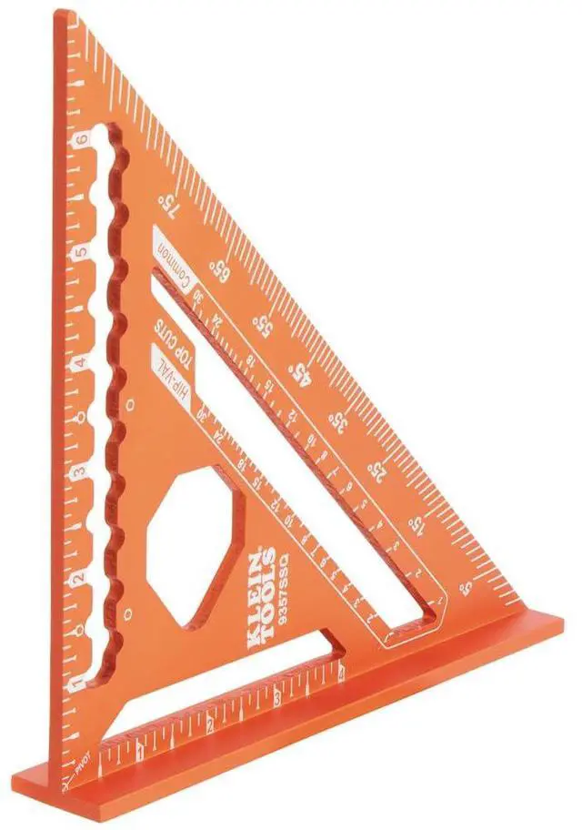 Main image of 9357SSQ Rafter Square, 7-Inch, Double Laser Etched Aluminum, Multi-Functional, Carpenter Measuring Layout Tool, Triangle Ruler for Woodworking