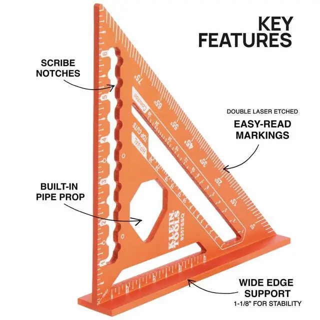 Alt view image 2 of 7 - 9357SSQ Rafter Square, 7-Inch, Double Laser Etched Aluminum, Multi-Functional, Carpenter Measuring Layout Tool, Triangle Ruler for Woodworking