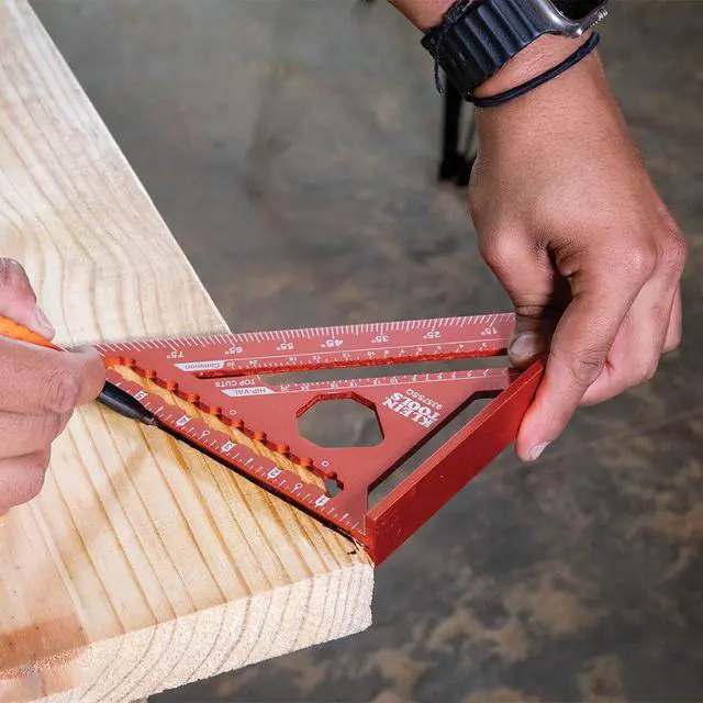 Alt view image 6 of 7 - 9357SSQ Rafter Square, 7-Inch, Double Laser Etched Aluminum, Multi-Functional, Carpenter Measuring Layout Tool, Triangle Ruler for Woodworking
